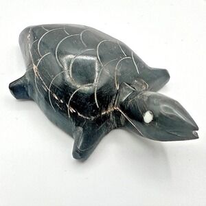 Vintage 90s Black Turtle Figurine Inlay Eyes Hand Carved Home‎ Decor Accessories